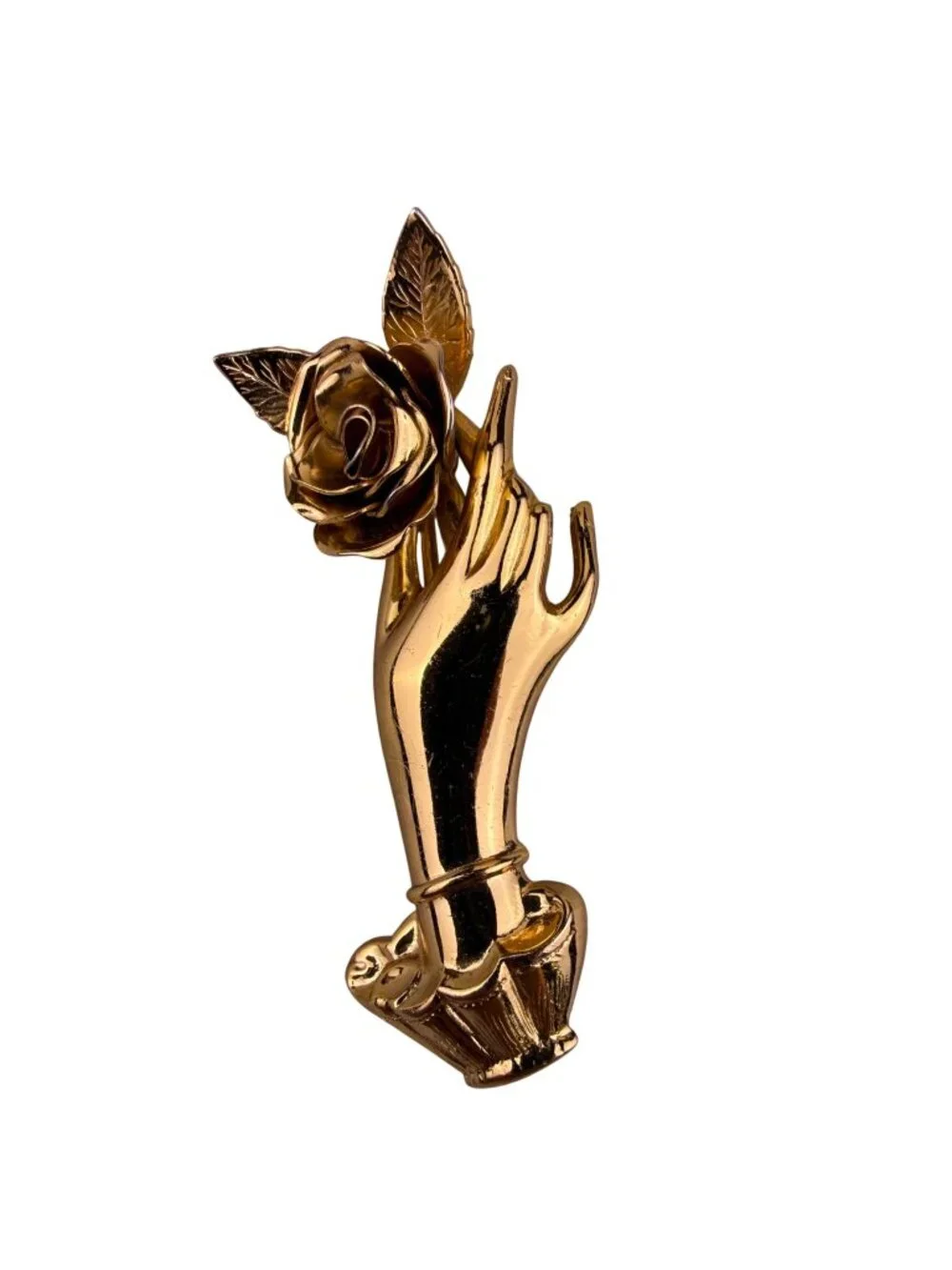 Coro Womens Gold Tone Metal Hand Rose Brooch Pin Vintage Accent Jewelry
